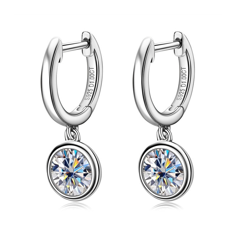 Simple Style Sterling Silver Moissanite Hoop Earrings for Women