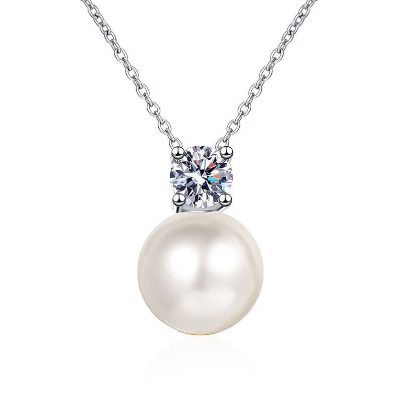 Sterling Silver Moissanite and Pearl Pendant Necklace