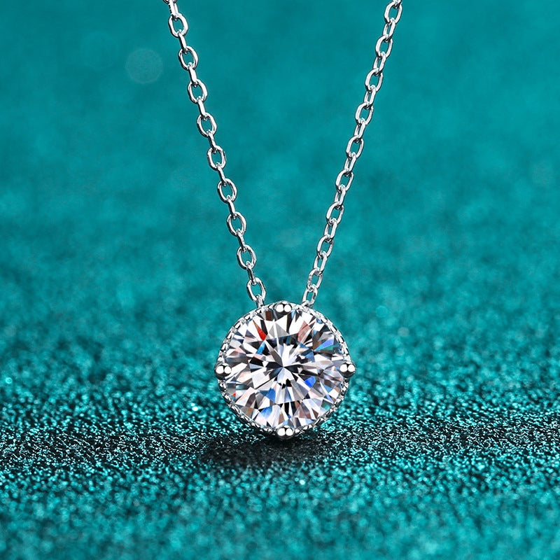 Simple Sterling Silver Moissanite Zircon Pendant Necklace