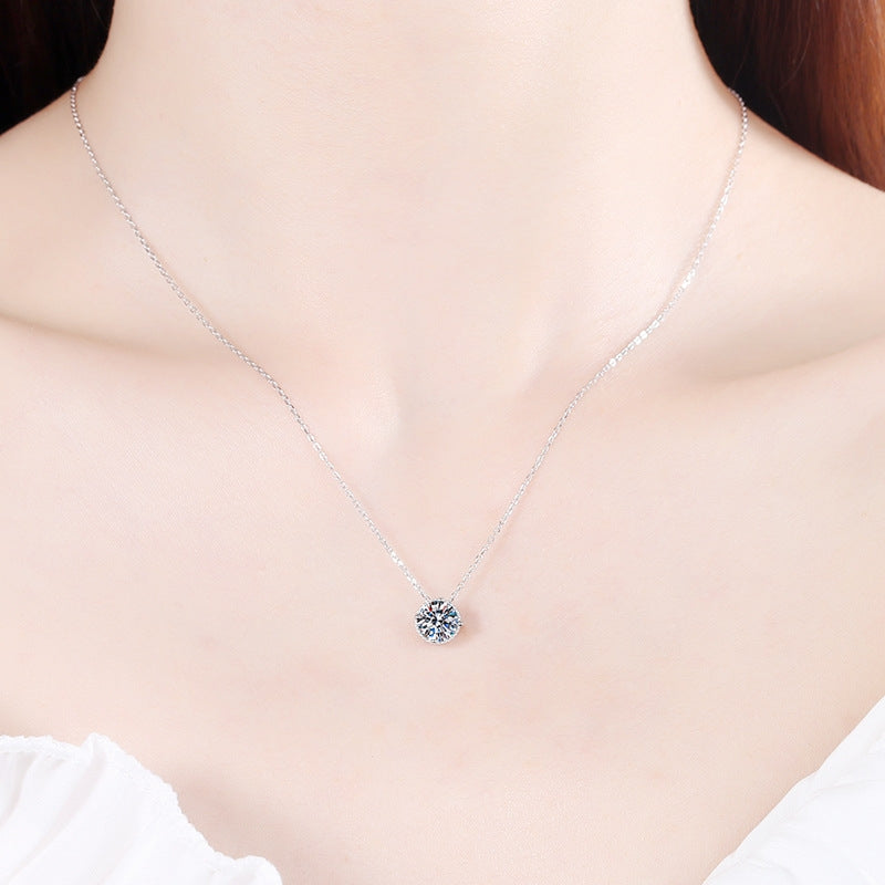 Simple Sterling Silver Moissanite Zircon Pendant Necklace