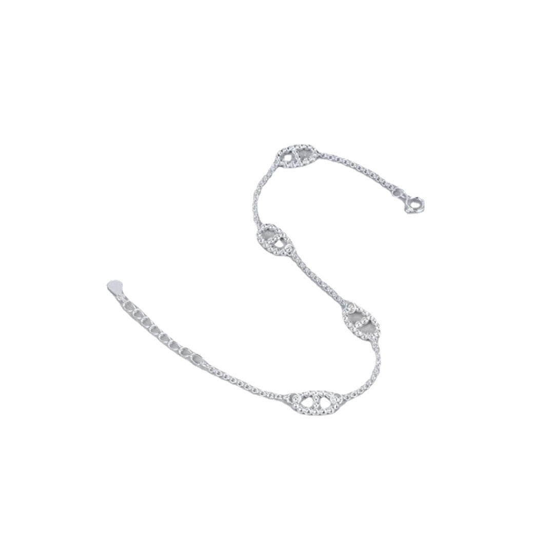 Sterling Silver Pig Nose Bracelet - Simple Chain Design