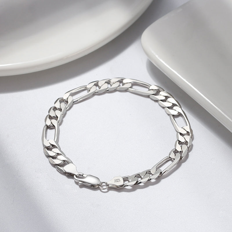 Sterling Silver Figaro Bracelet 6.5mm Flower Mother Chain