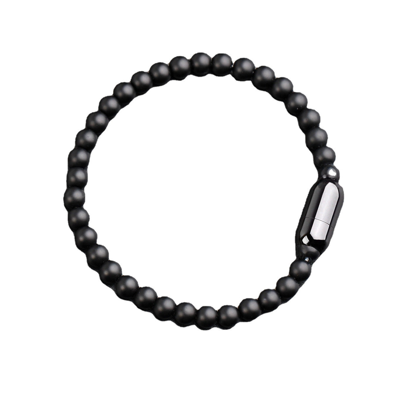 Simple Solid Color Stone Beaded Men's Bracelet with Black Stainless Steel Clasp