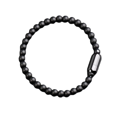 Simple Solid Color Stone Beaded Men's Bracelet with Black Stainless Steel Clasp