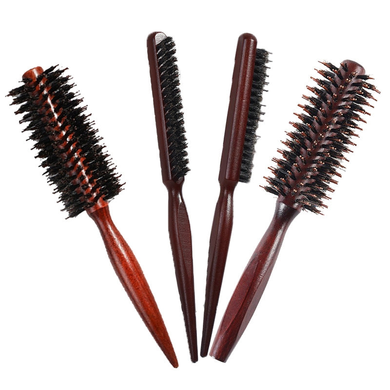 Simple Solid Color Theaceae Wooden Hair Comb with Pig Bristle for Styling and Curling