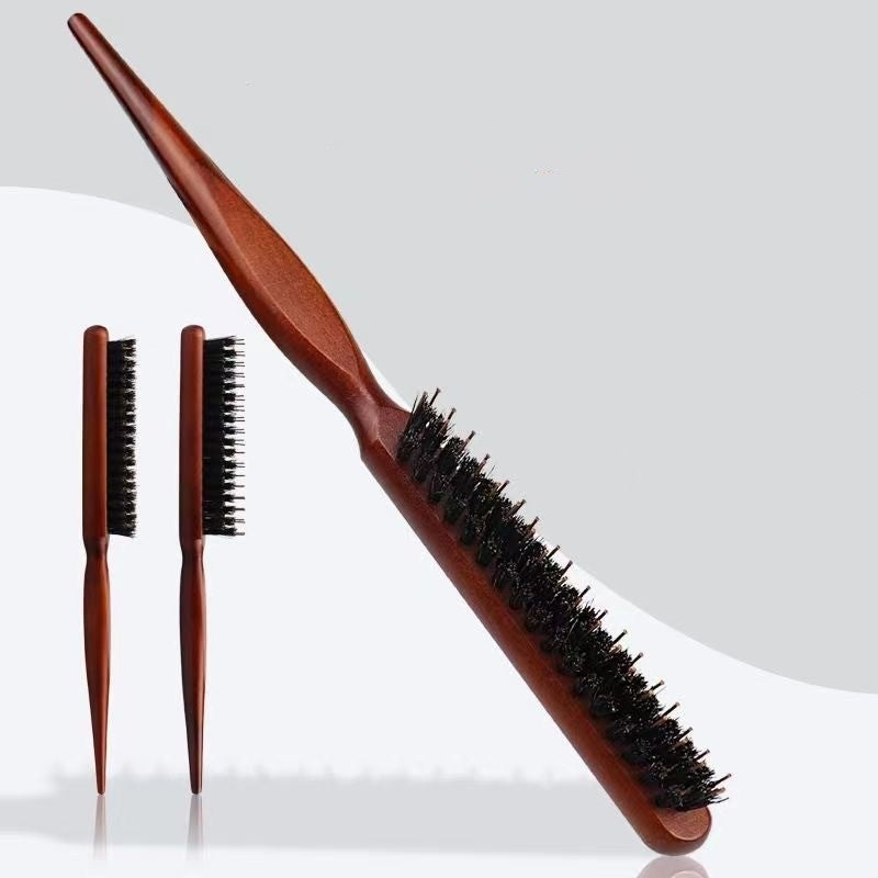 Simple Solid Color Theaceae Wooden Hair Comb with Pig Bristle for Styling and Curling