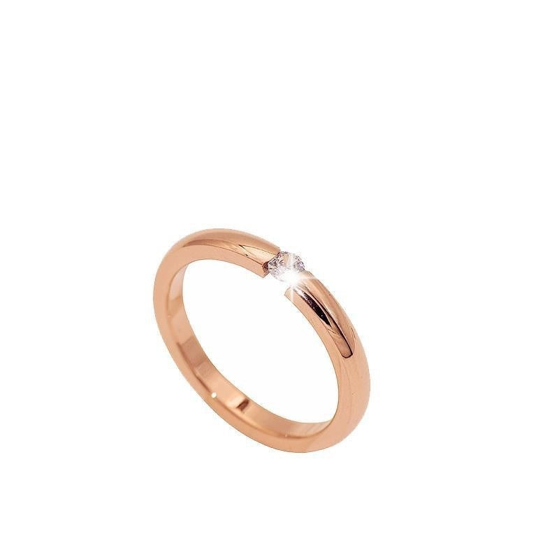 Simple Style Rose Gold Titanium Steel Moissanite Ring for Women