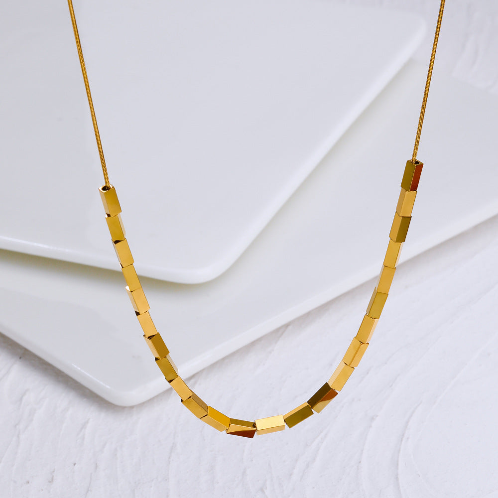 Solid Color Titanium Steel Snake Bone Chain Necklace - European & American Design Light Luxury Clavicle Jewelry