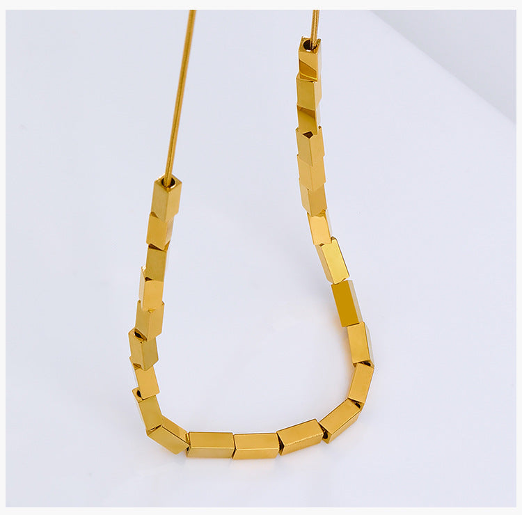 Solid Color Titanium Steel Snake Bone Chain Necklace - European & American Design Light Luxury Clavicle Jewelry