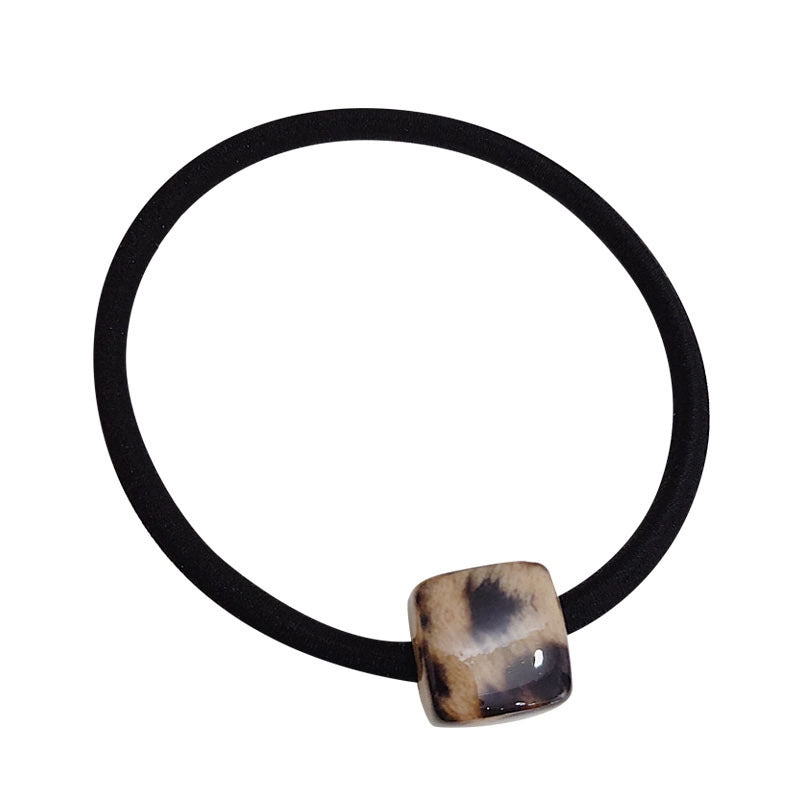 Leopard Print Square Acrylic Hair Tie for Women