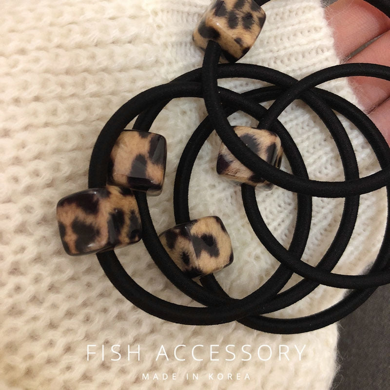 Leopard Print Square Acrylic Hair Tie for Women