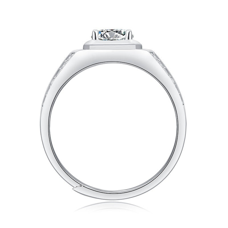 Simple Square Sterling Silver Moissanite Men's Ring