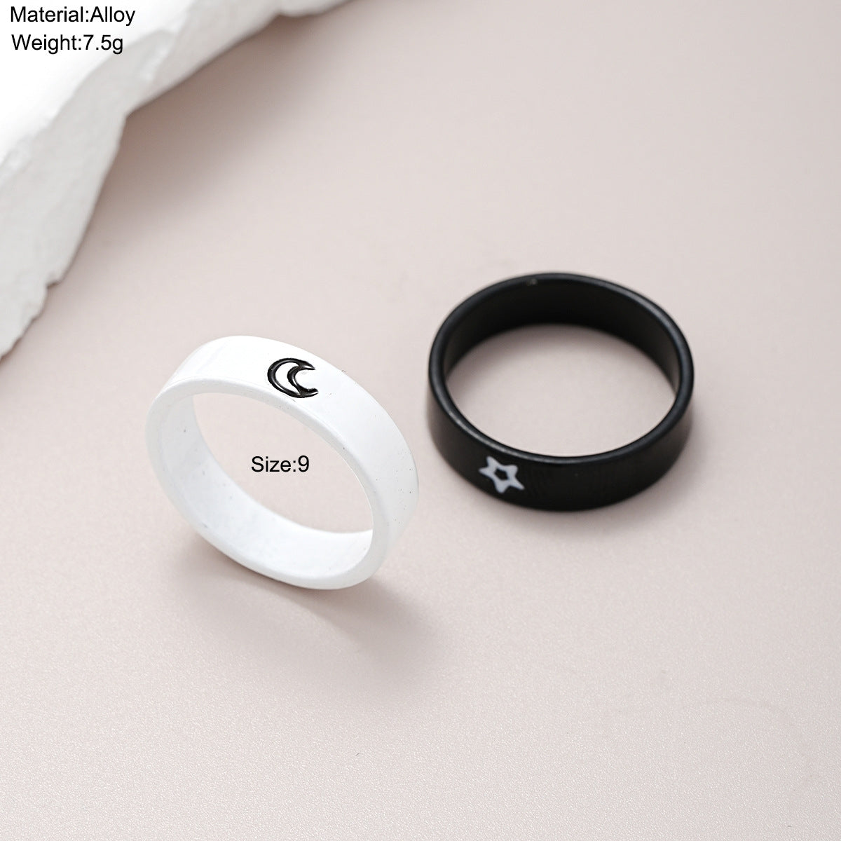 Simple Star Alloy Plated Cross Heart Couple Rings Set