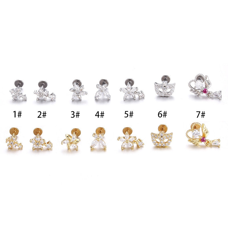 Stainless Steel Star Butterfly Zircon Lip and Ear Studs Set