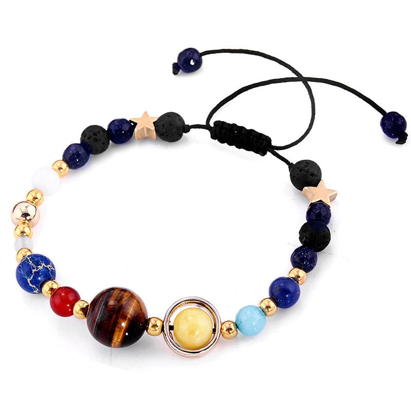 Unisex Natural Stone Star and Planet Beaded Bracelet