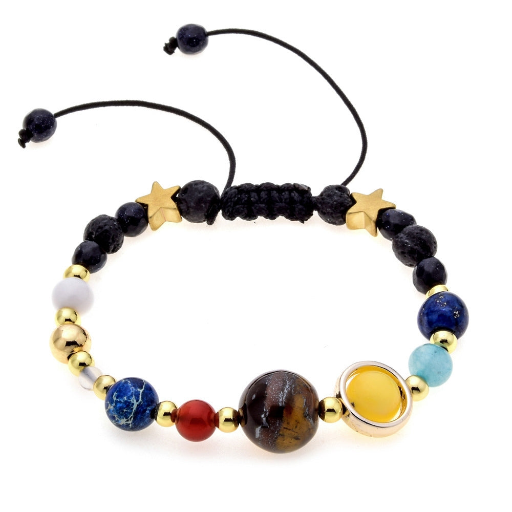 Unisex Natural Stone Star and Planet Beaded Bracelet