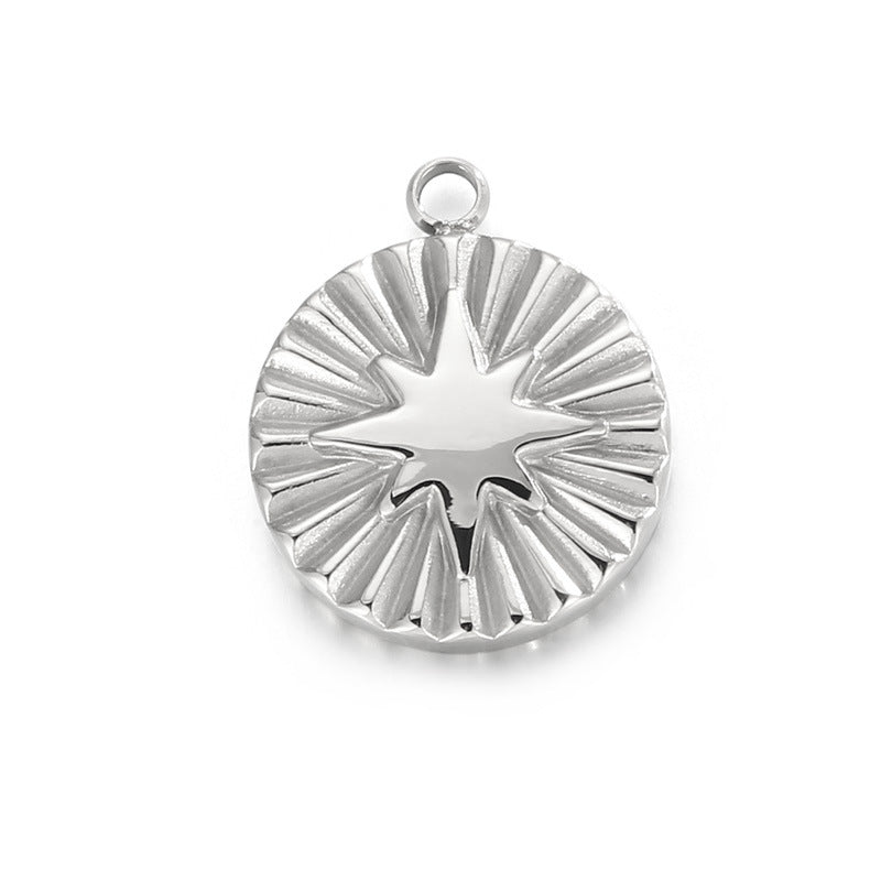 "Geometric Round Stainless Steel Star Jewelry Set - Necklace, Earrings, Bracelet, and Pendant Accessories"