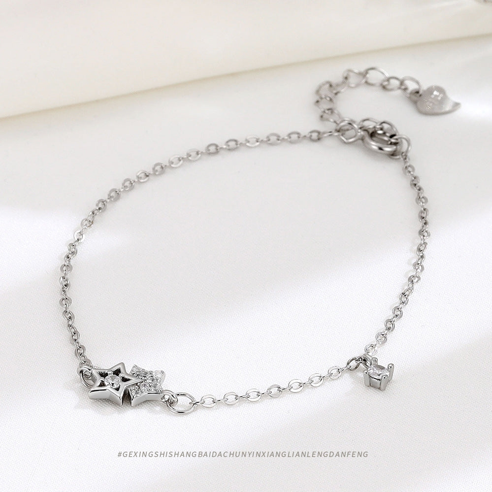 Sterling Silver Star Diamond Bracelet - Versatile Fashion Jewelry for Women