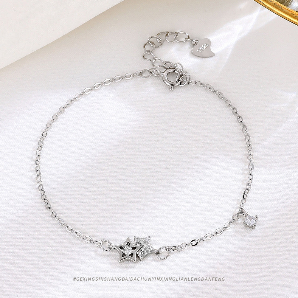 Sterling Silver Star Diamond Bracelet - Versatile Fashion Jewelry for Women