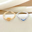 Simple Celestial Sun and Moon Copper Open Rings Set with Blue Gemstones