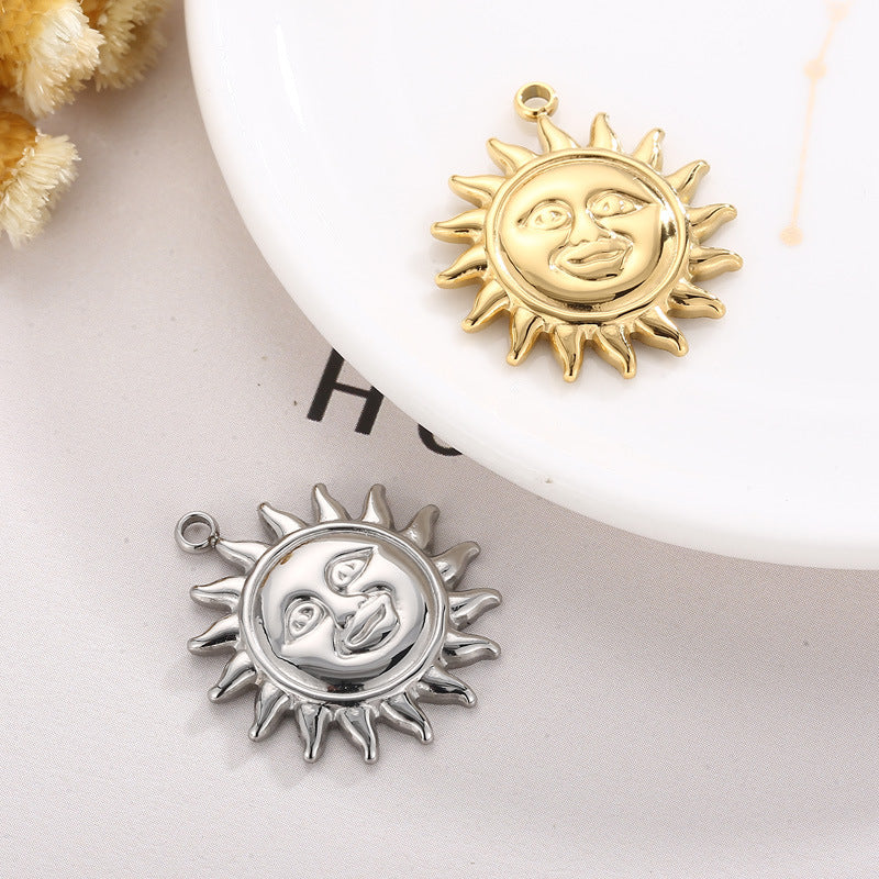 "Stainless Steel Smiley Face Sun Pendant - Personalized Jewelry Accessory"