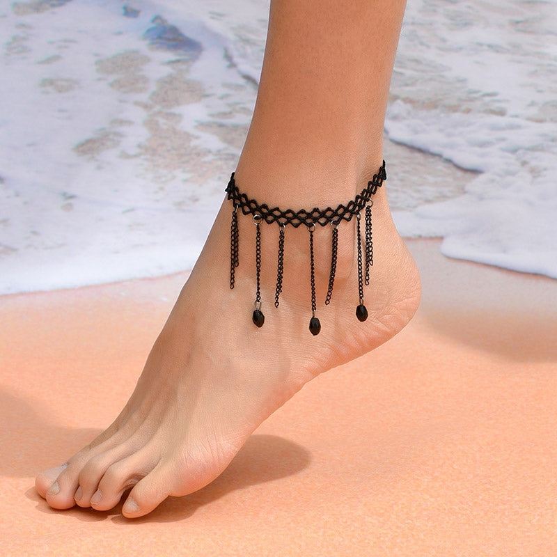 Simple Geometric Tassel Lace Crystal Women's Anklet