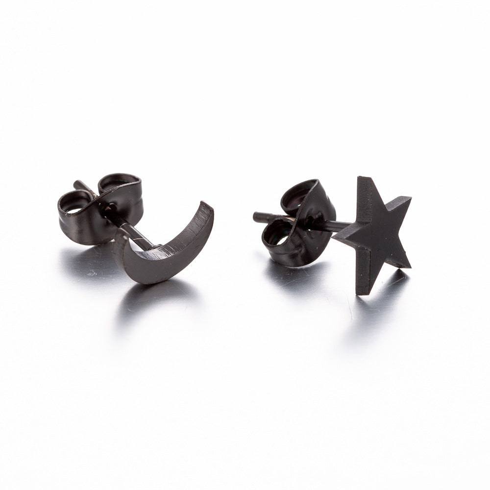 Simple Geometric Asymmetrical Stainless Steel Triangle and Moon Ear Studs