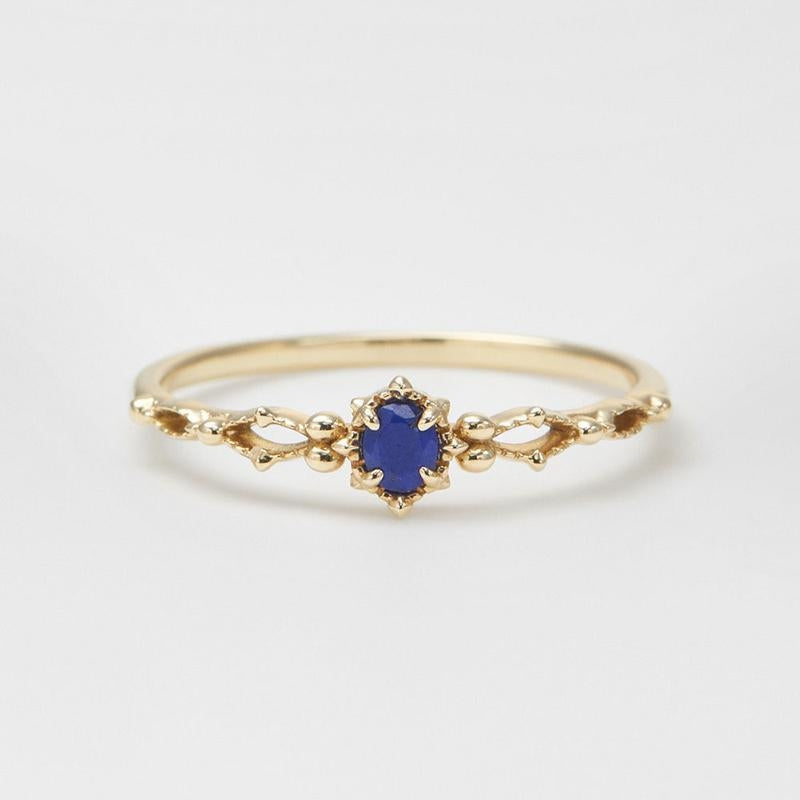 Minimalist U-Shape 18k Gold Plated Ring with Inlaid Moonstone and Lapis Lazuli