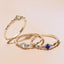 Minimalist U-Shape 18k Gold Plated Ring with Inlaid Moonstone and Lapis Lazuli