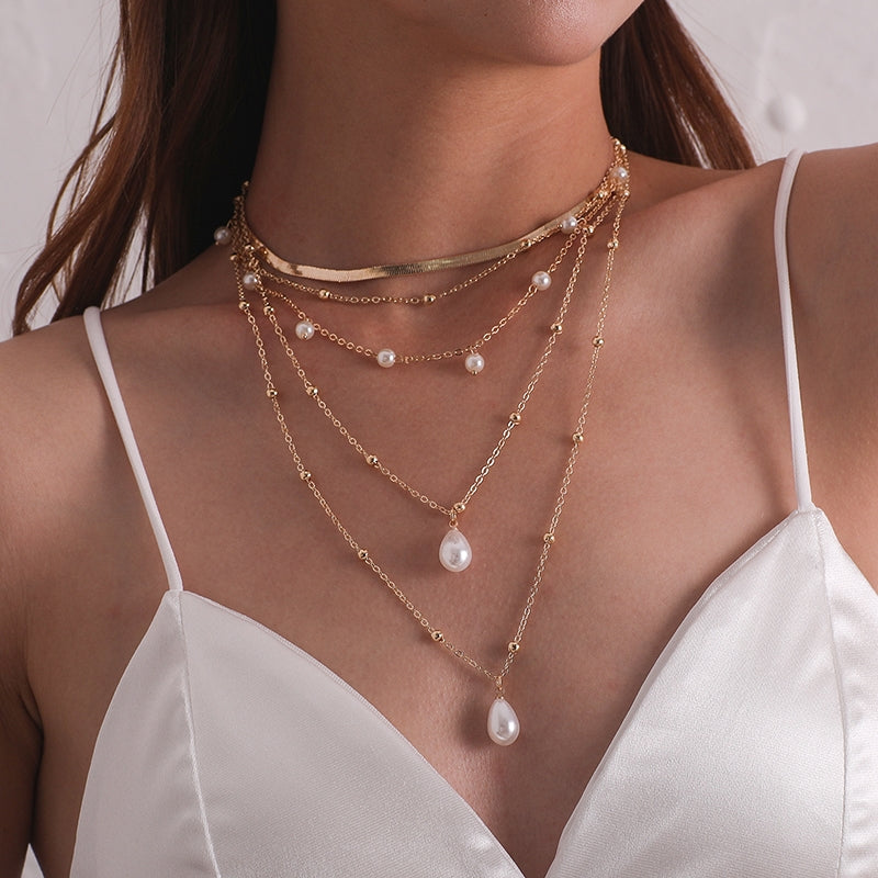 Simple Style Pearl Pendant Multi-Layered Beaded Women's Necklace