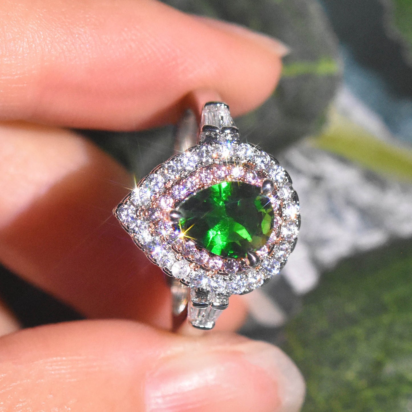 Simple Style Water Droplet Moissanite Emerald Simulated Gemstone Ring