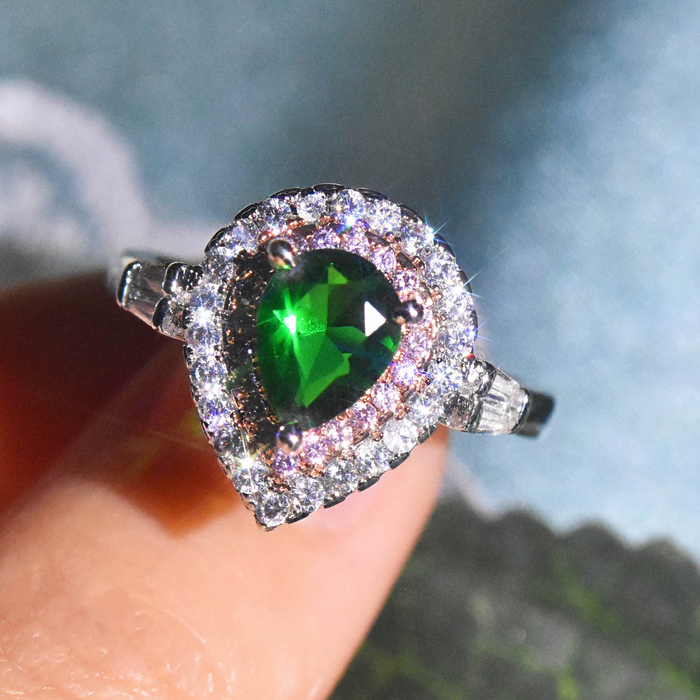 Simple Style Water Droplet Moissanite Emerald Simulated Gemstone Ring