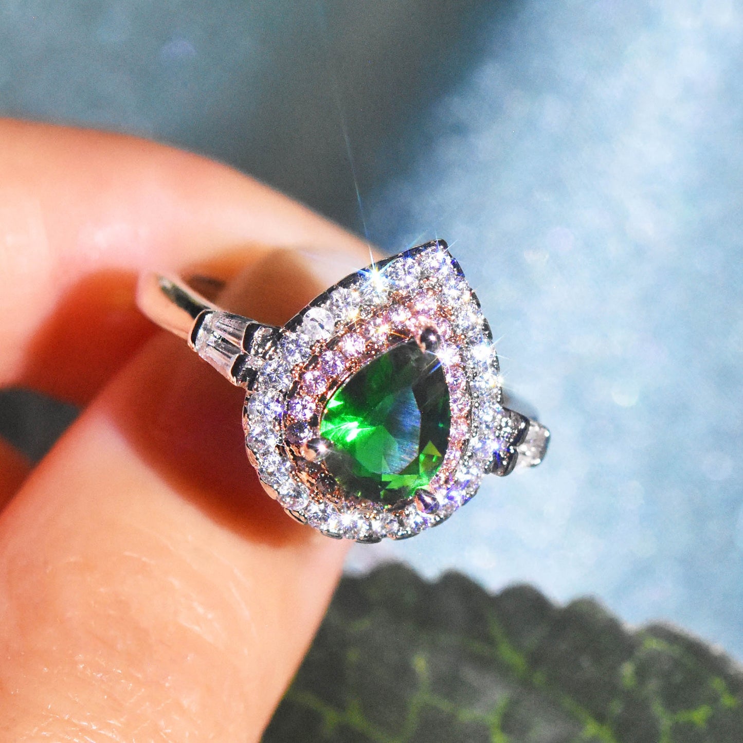 Simple Style Water Droplet Moissanite Emerald Simulated Gemstone Ring