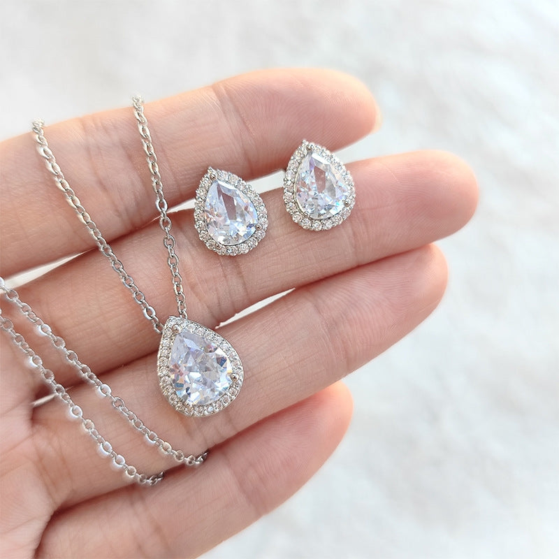 Elegant Water Drop Zirconia Jewelry Set - Women's Necklace and Earrings