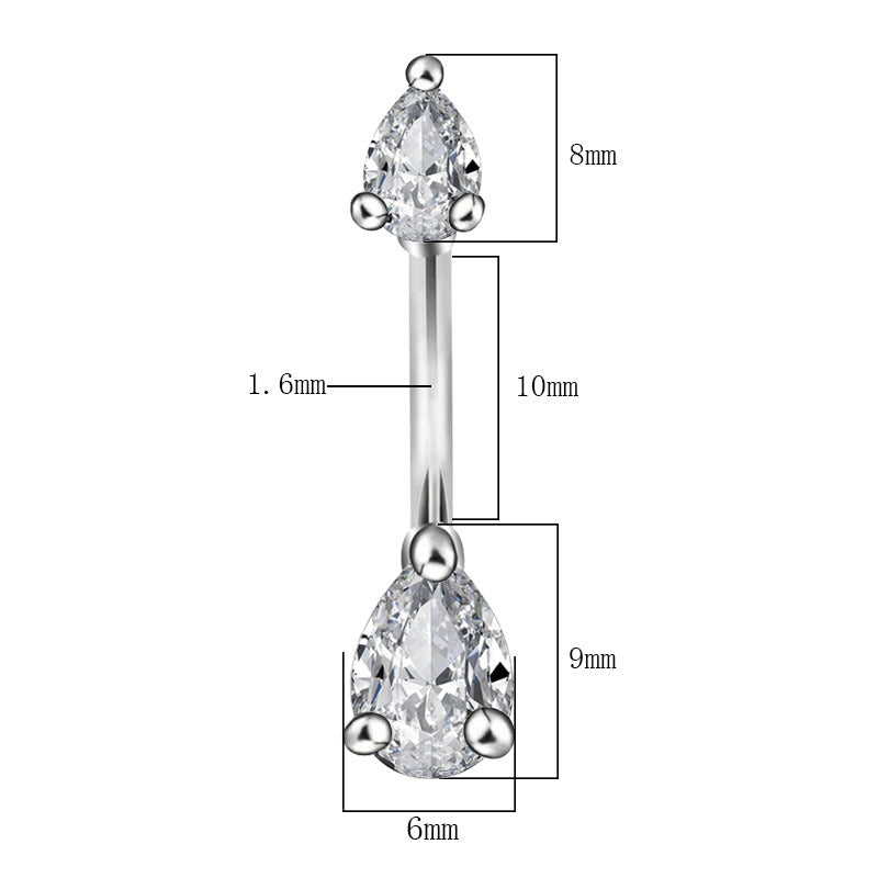 Crystal Water Droplet Flower Butterfly Stainless Steel Zircon Belly Ring in Rose Gold