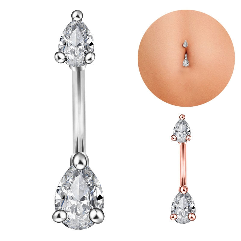 Crystal Water Droplet Flower Butterfly Stainless Steel Zircon Belly Ring in Rose Gold