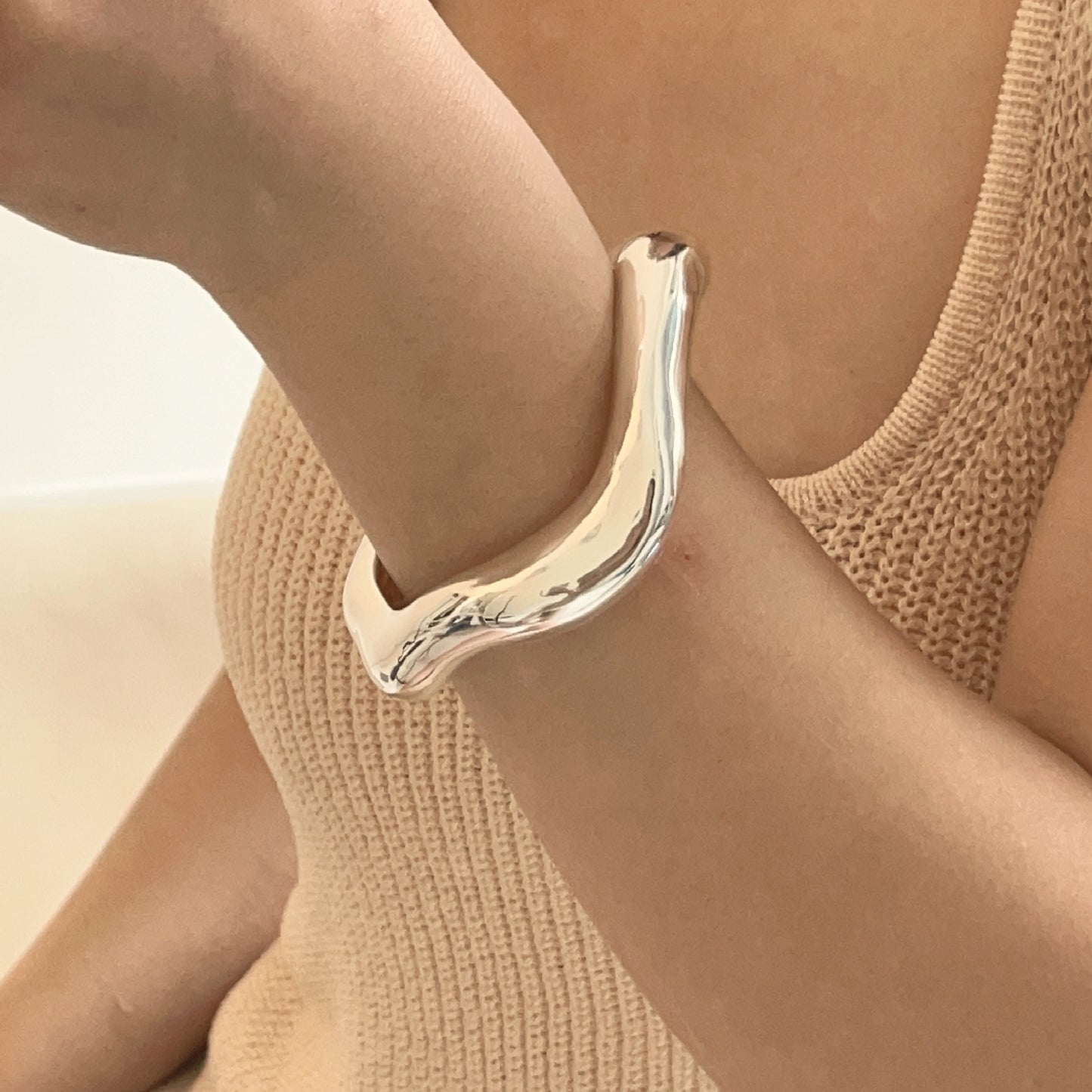 Minimalist Abstract Design Silver & Gold Plated Women's Open Cuff Bangle Bracelet