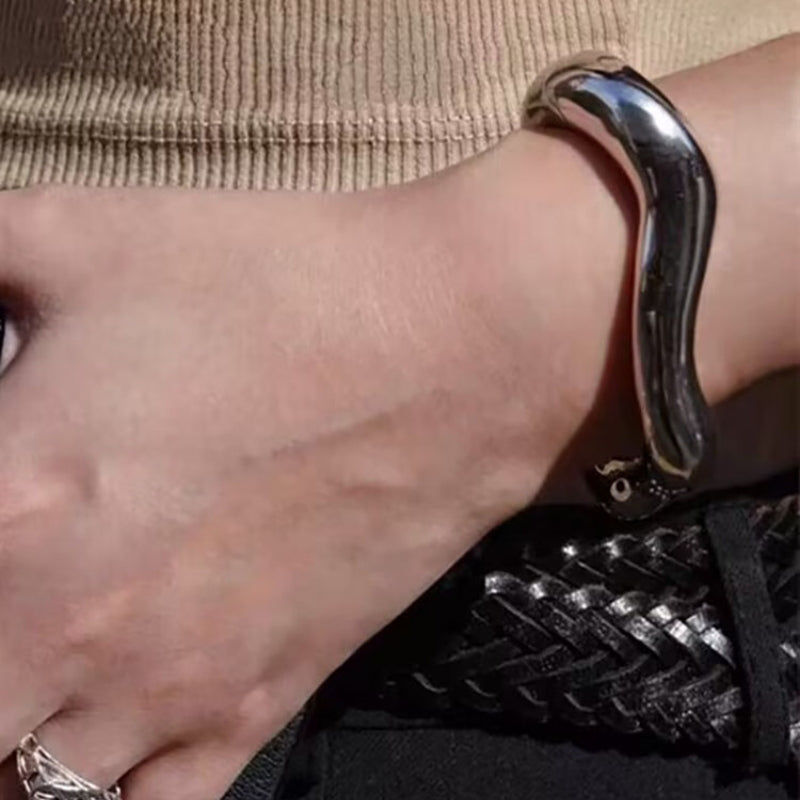 Minimalist Abstract Design Silver & Gold Plated Women's Open Cuff Bangle Bracelet