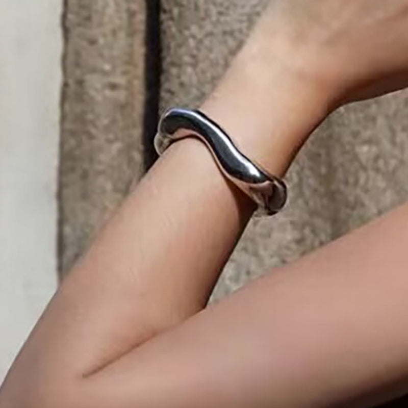 Minimalist Abstract Design Silver & Gold Plated Women's Open Cuff Bangle Bracelet