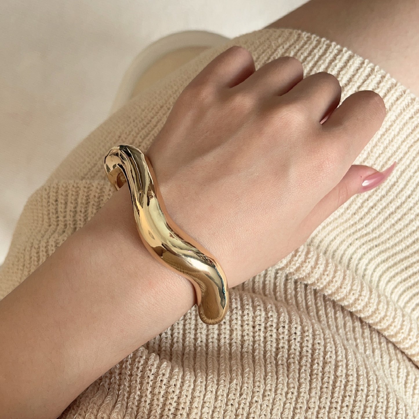 Minimalist Abstract Design Silver & Gold Plated Women's Open Cuff Bangle Bracelet