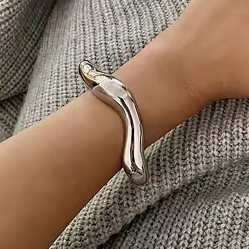 Minimalist Abstract Design Silver & Gold Plated Women's Open Cuff Bangle Bracelet
