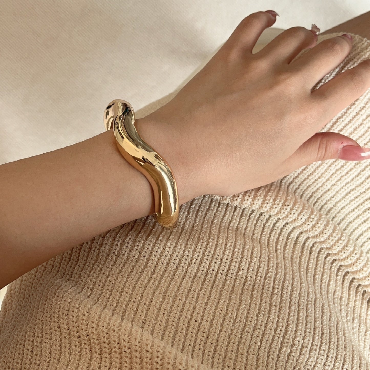 Minimalist Abstract Design Silver & Gold Plated Women's Open Cuff Bangle Bracelet