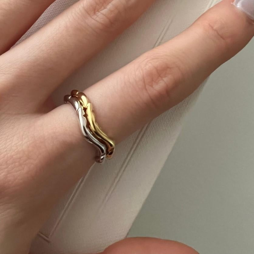 Simple Style Sterling Silver Wave Open Ring