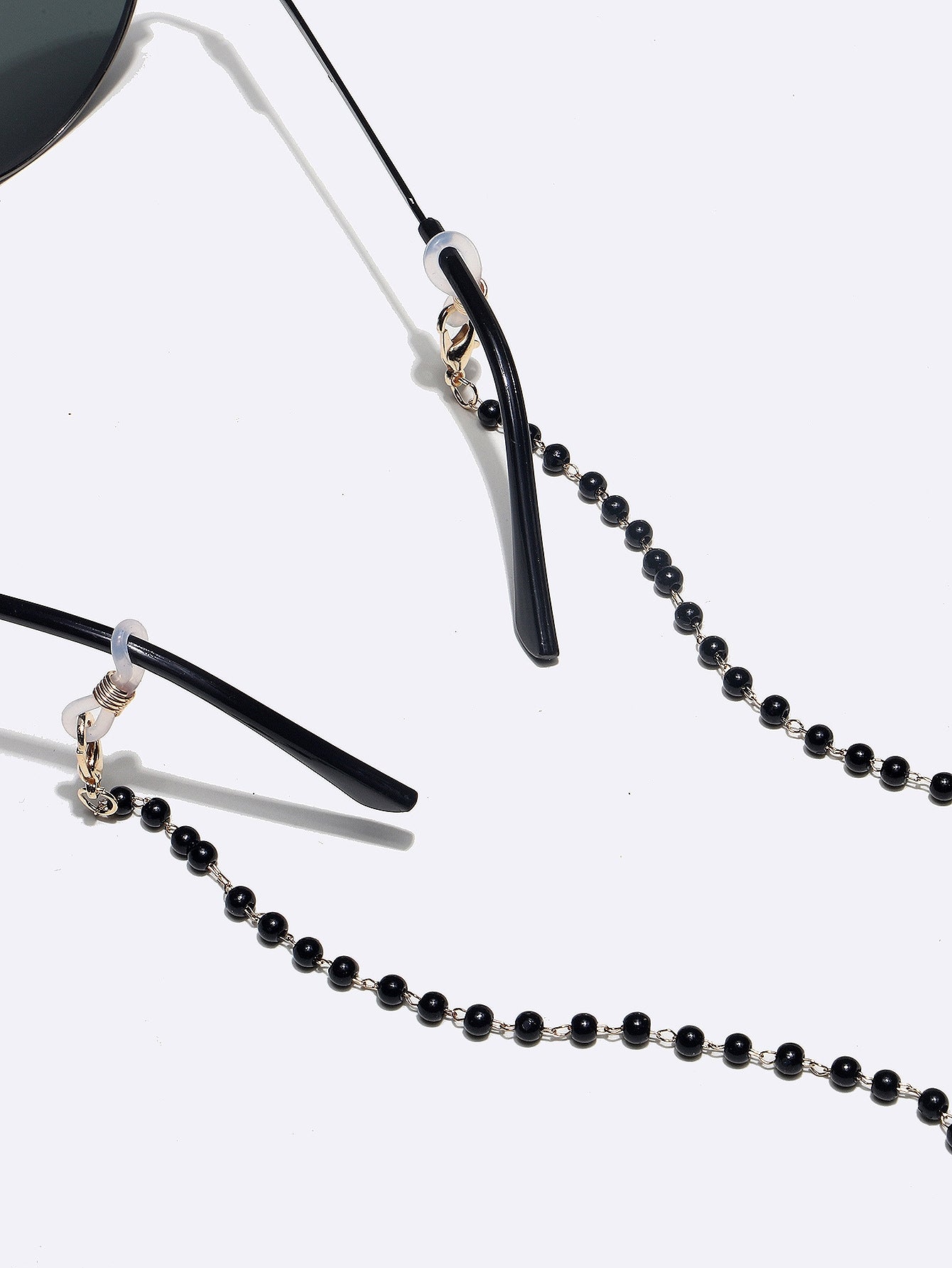 Simple Two-piece Black White Pearl Glasses and Mask Copper Chain