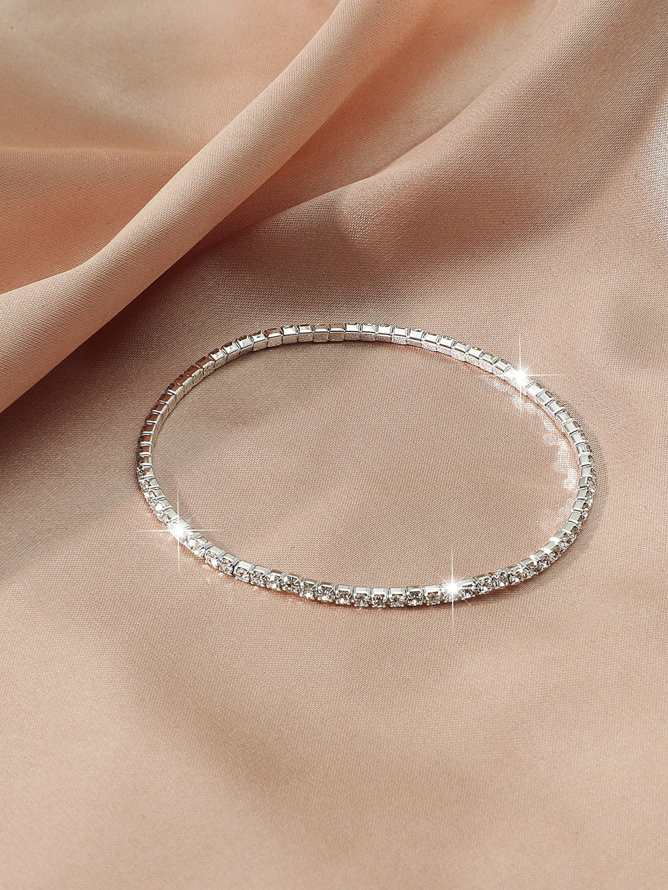 Ultra-Fine Geometric Rhinestone Silver-Plated Elastic Bracelet