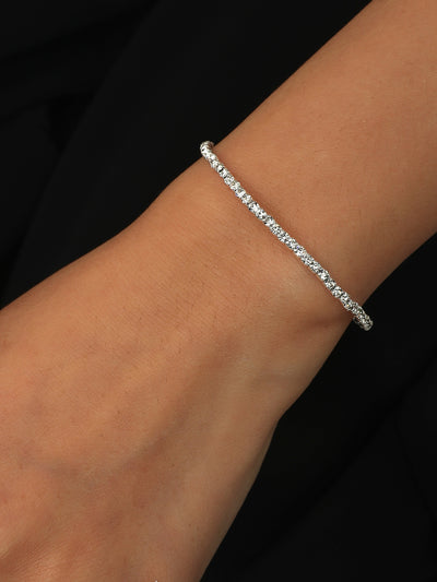 Ultra-Fine Geometric Rhinestone Silver-Plated Elastic Bracelet