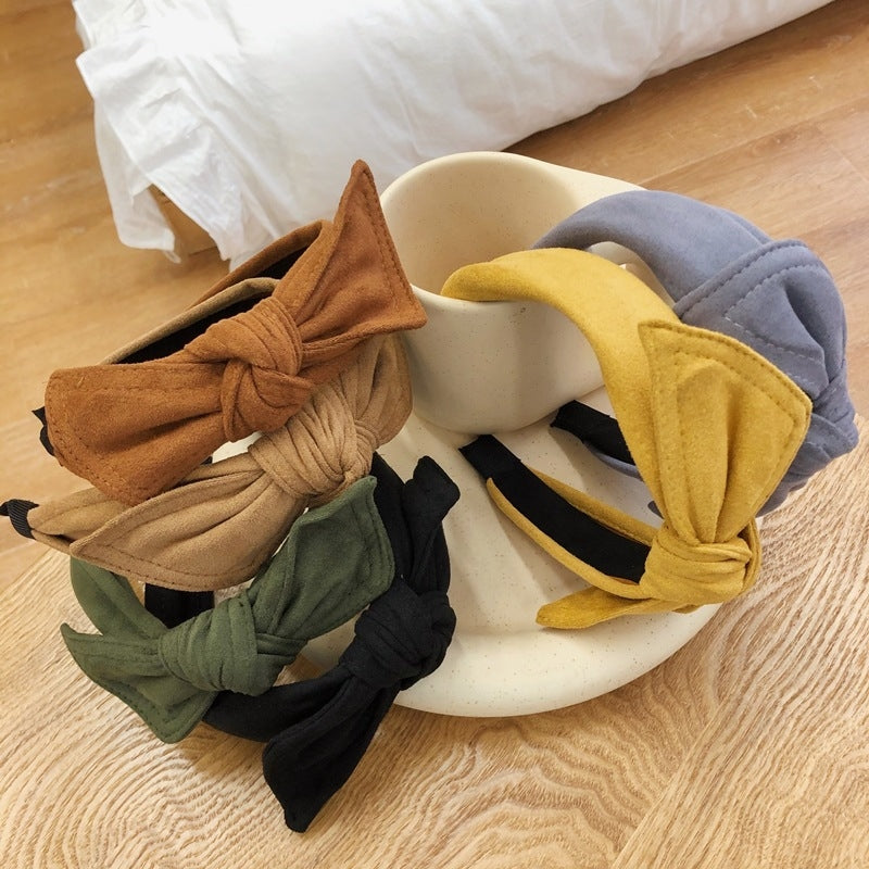 Velvet Bow Rabbit Ears Wide-Brimmed Suede Headband