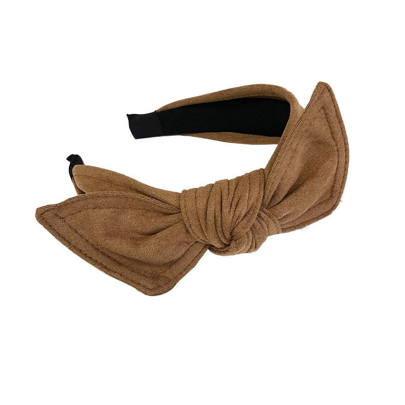 Velvet Bow Rabbit Ears Wide-Brimmed Suede Headband