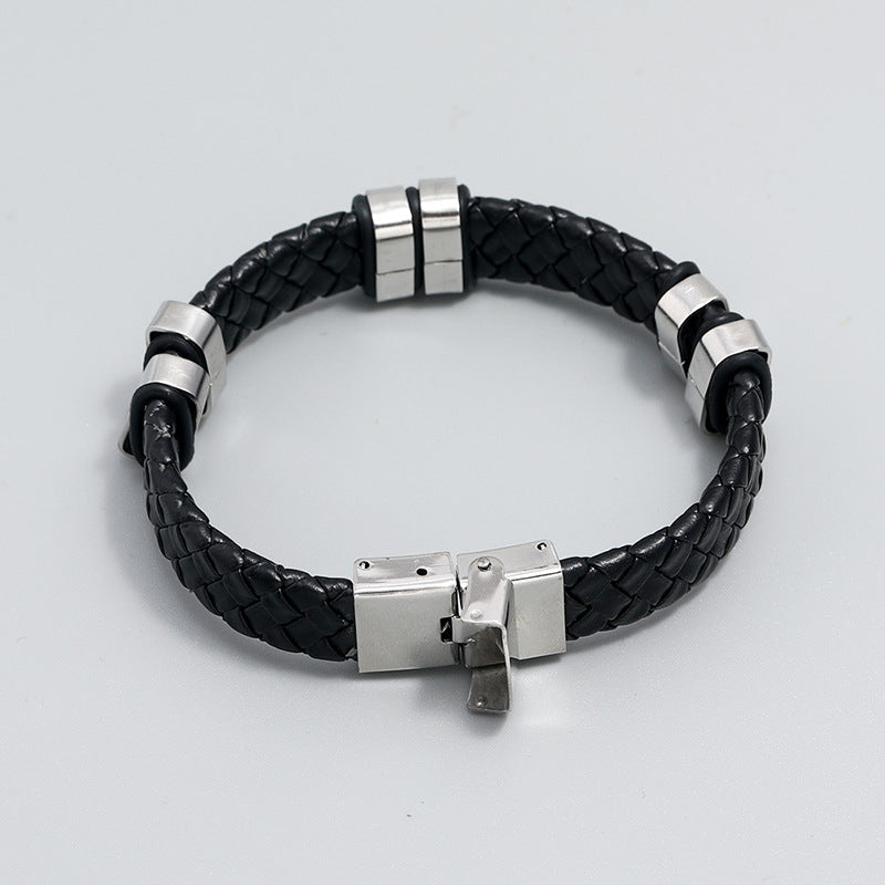 Simple Braided Stainless Steel Leather Men's Fashion Bracelet