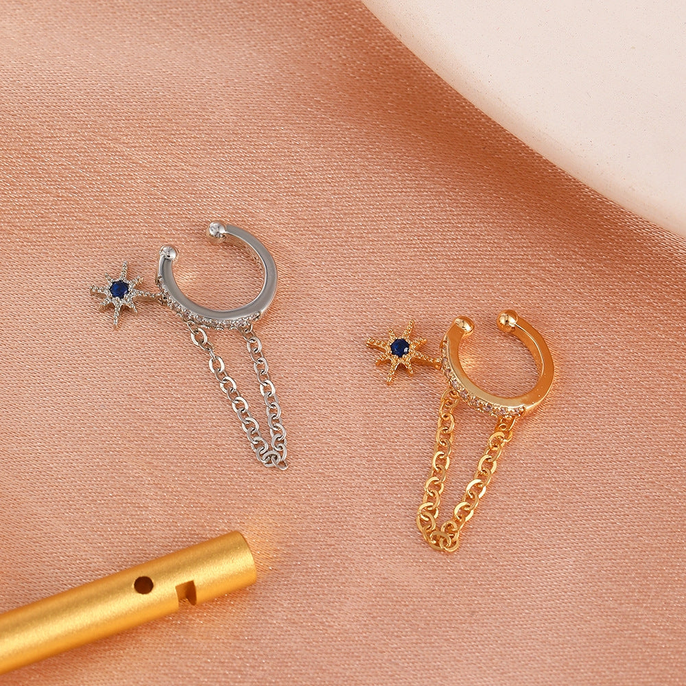 Simple Zircon Star Chain Ear Cuff Clip